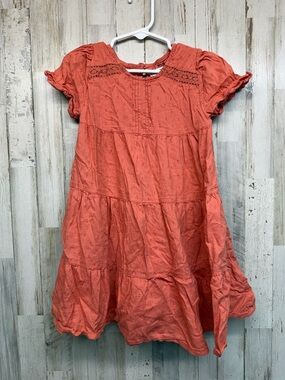 Old Navy Girls 4T Embroidered Lace Trim Dress Short Sleeve Orange Tier